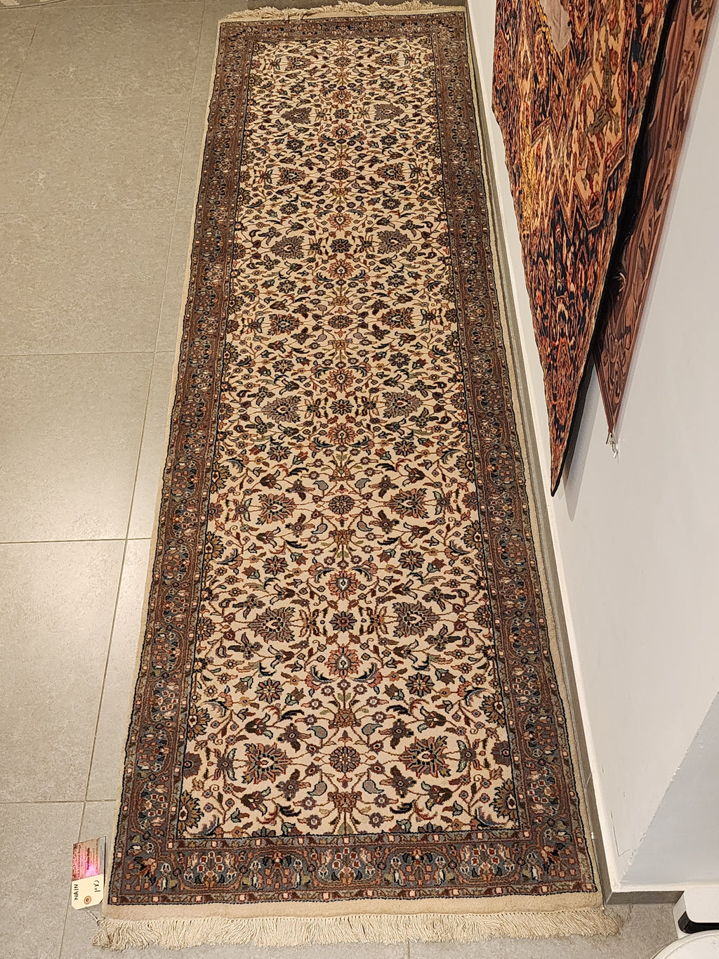 WR124 NAIN Cream | ראנר עבודת יד בסגנון פרסי  צמר 87x304 ס"מ