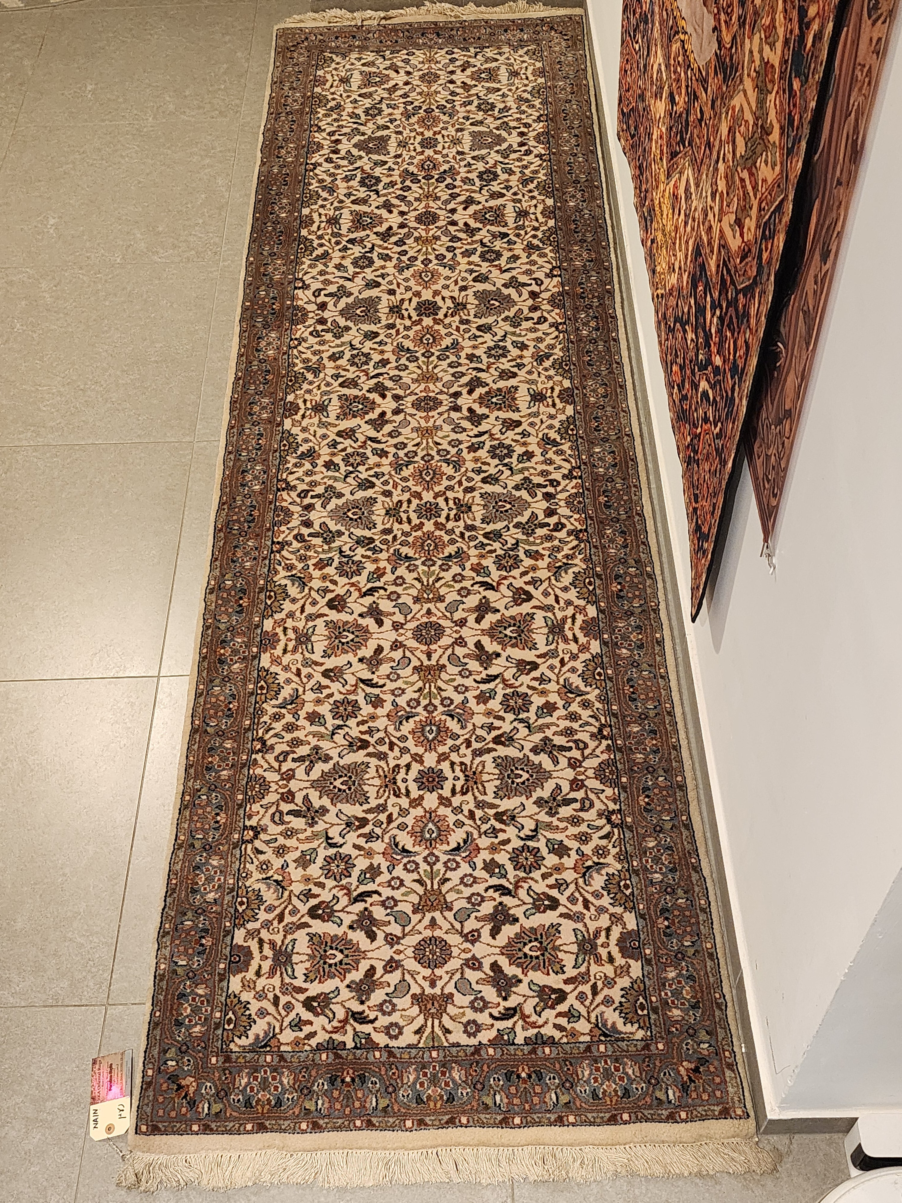 WR124 NAIN Cream | ראנר עבודת יד בסגנון פרסי  צמר 87x304 ס"מ