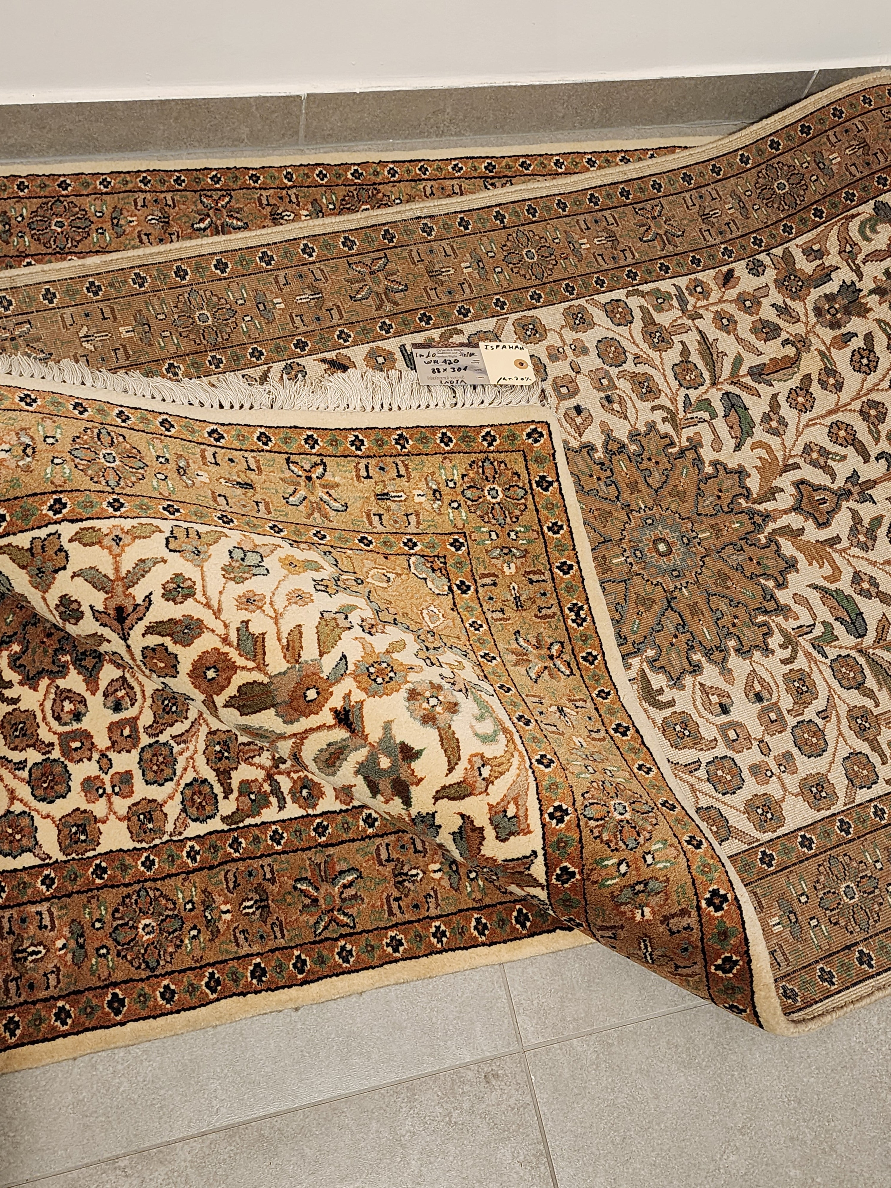 WR120 ISFAHAN Beige |  עבודת יד ראנר עבודת יד בסגנון פרסי צמר 88x301 ס"מ