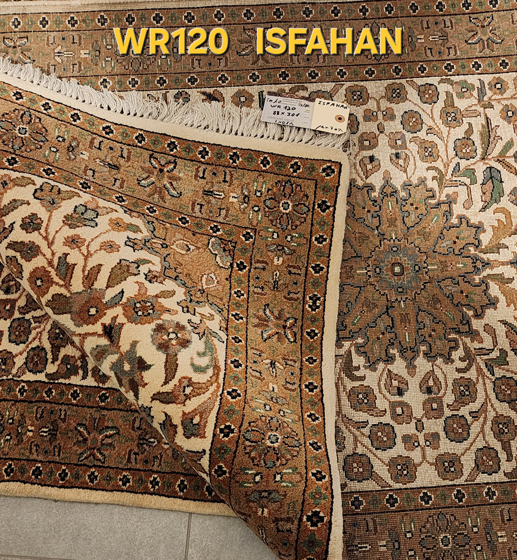 WR120 ISFAHAN Beige |  עבודת יד ראנר עבודת יד בסגנון פרסי צמר 88x301 ס"מ
