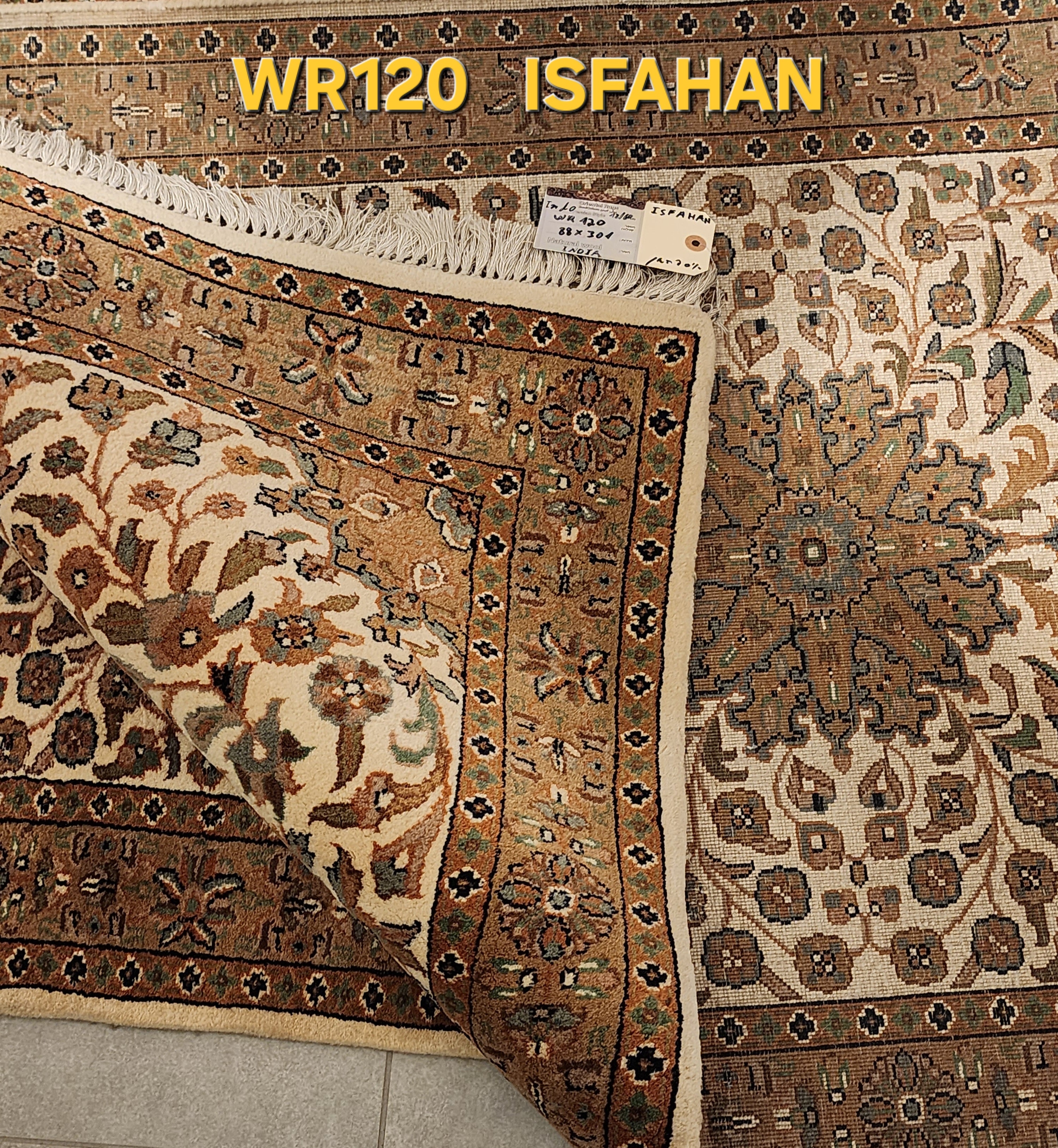 WR120 ISFAHAN Beige |  עבודת יד ראנר עבודת יד בסגנון פרסי צמר 88x301 ס"מ