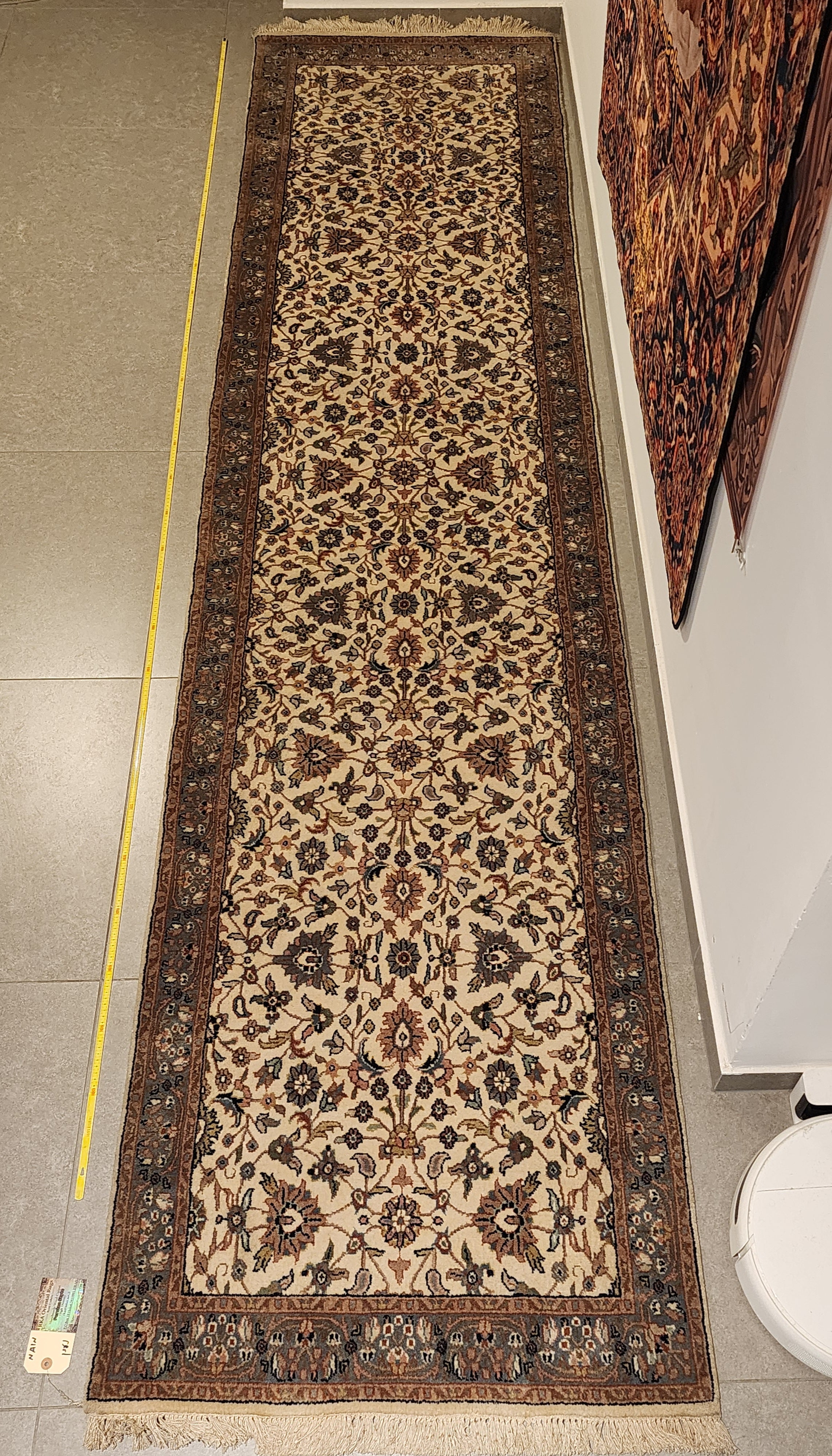 WR146 NAIN Beige | ראנר עבודת יד בסגנון פרסי  צמר 84x343 ס"מ