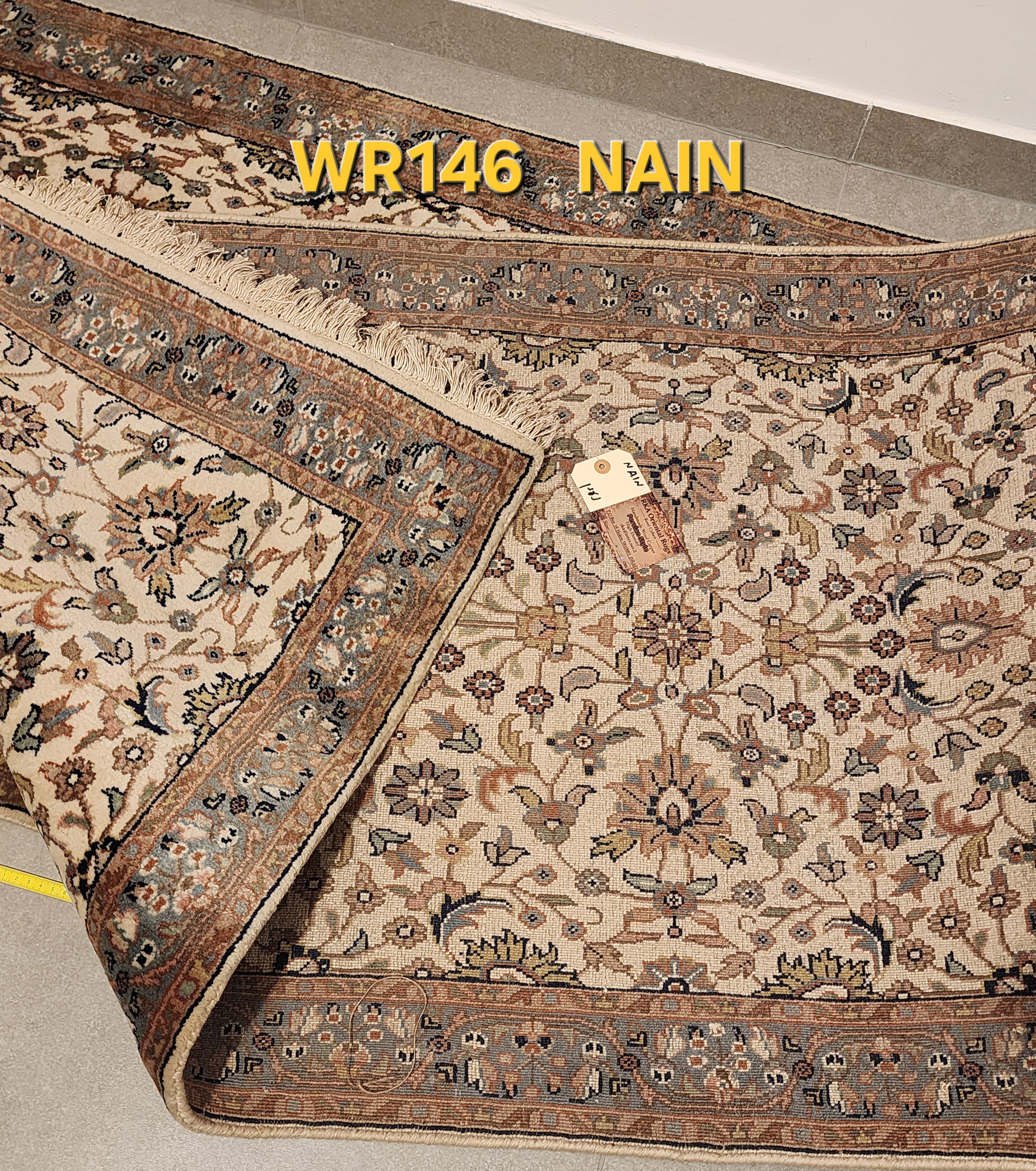 WR146 NAIN Beige | ראנר עבודת יד בסגנון פרסי  צמר 84x343 ס"מ