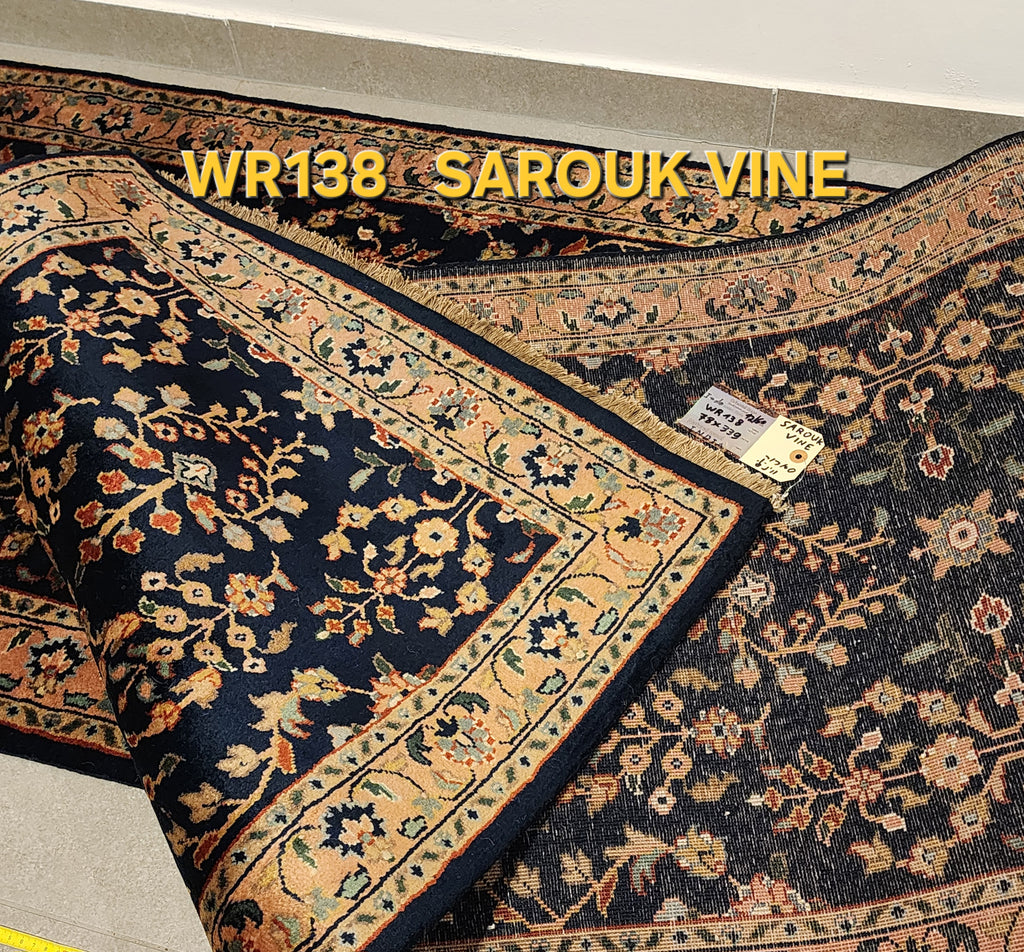 WR138 SAROUK VINE Blue | ראנר עבודת יד צמר בסגנון פרסי 78x339 ס"מ