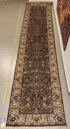 WR137 SAROUK Green-Gray | ראנר עבודת יד צמר בסגנון פרסי  78 x345 ס"מ