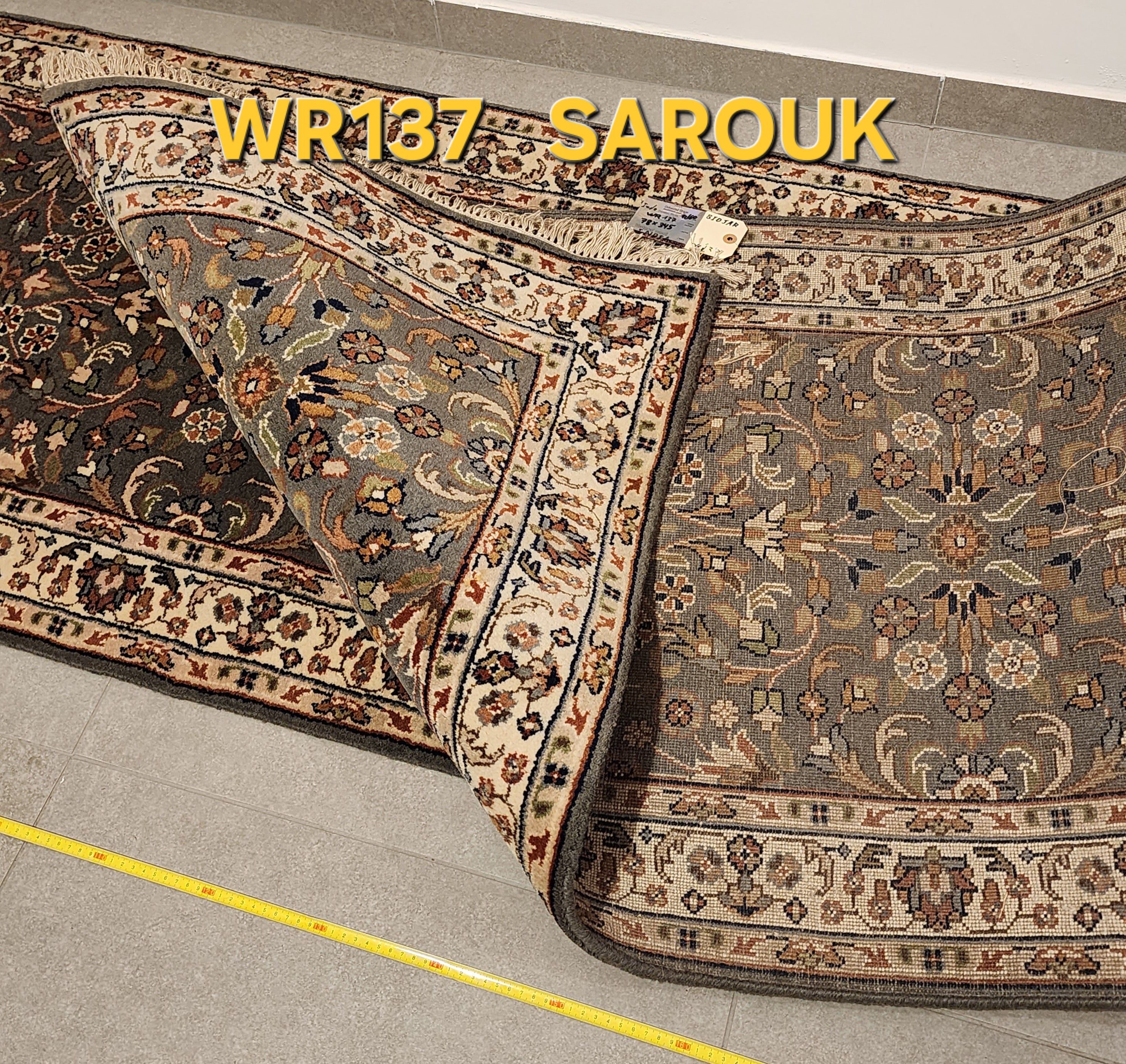 WR137 SAROUK Green-Gray | ראנר עבודת יד צמר בסגנון פרסי  78 x345 ס"מ