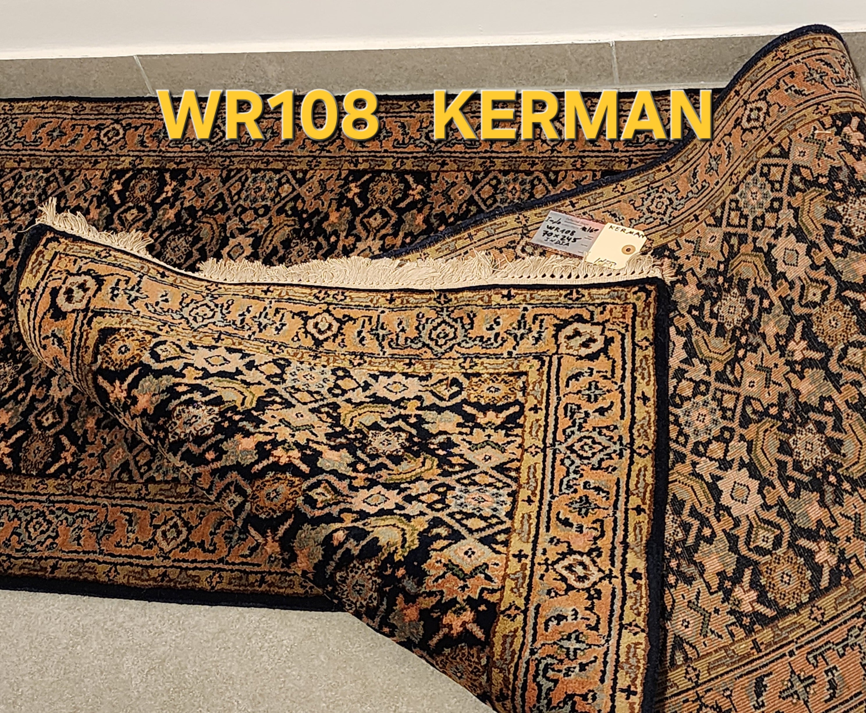 WR108 KERMAN Blue | ראנר עבודת יד צמר בסגנון פרסי  70x245 ס"מ