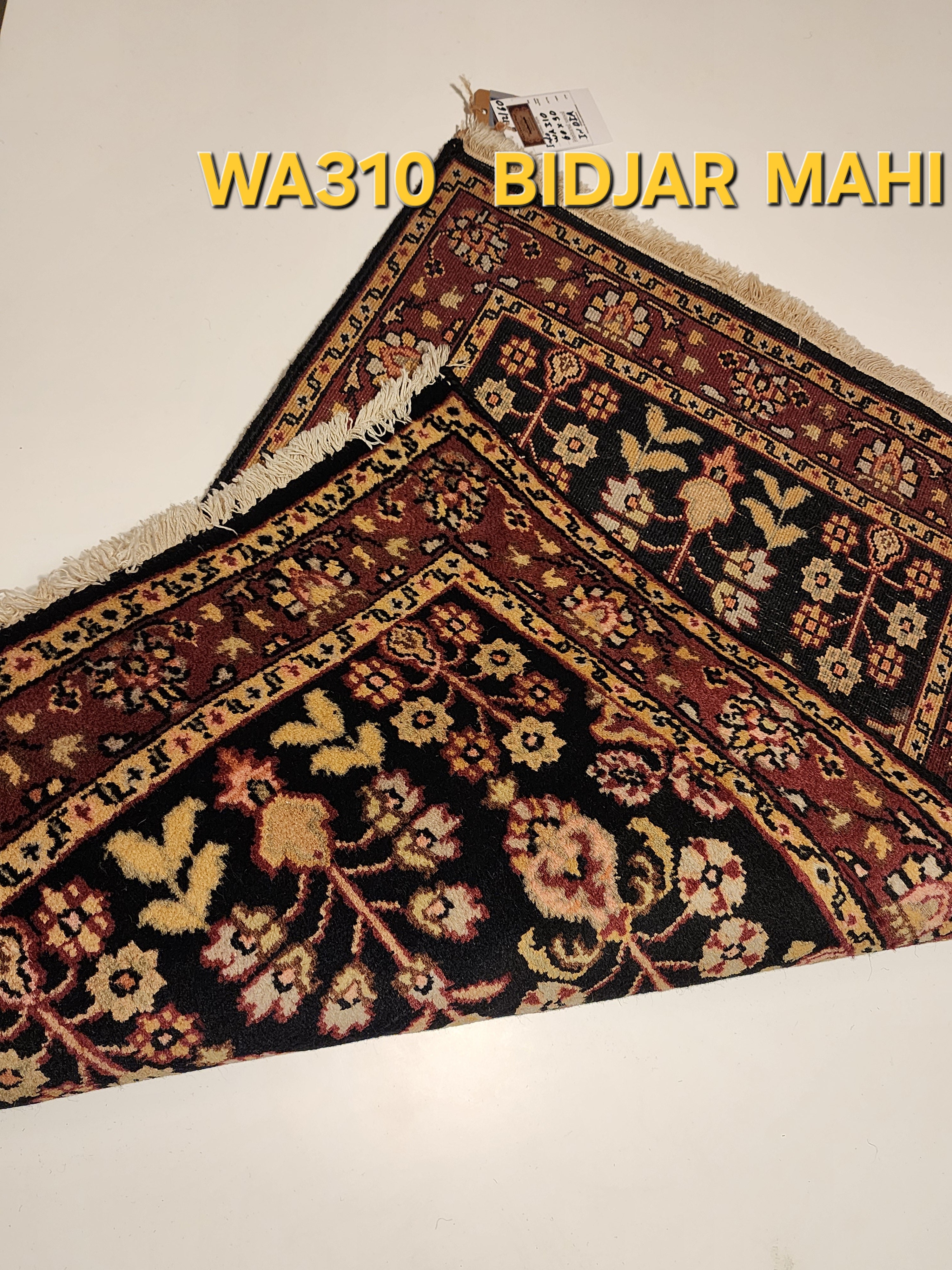 WA310 BIDJAR MAHI Black | שטיח תפילה צמר עבודת יד בסגנון בידג'אר פרסי  60x90 ס"מ