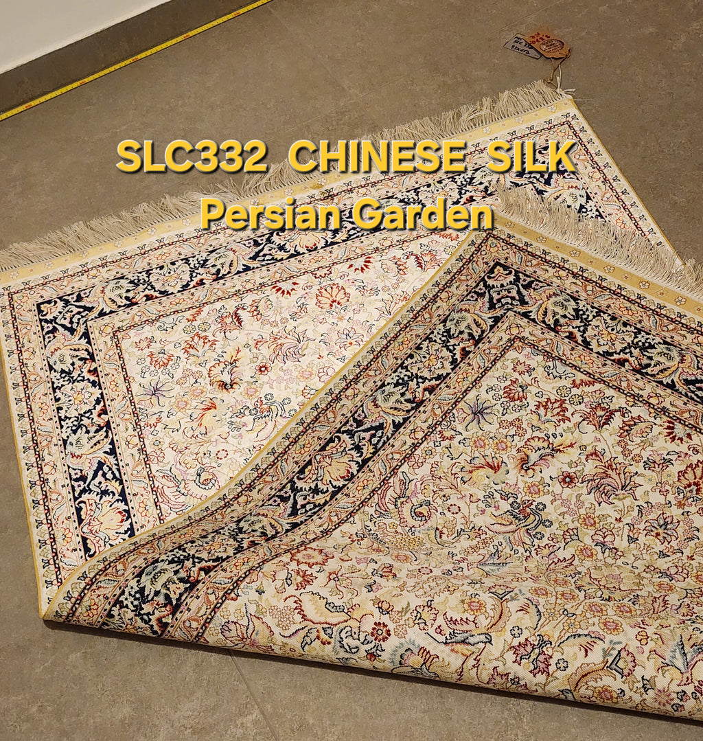 SLC332 SILK PERSIAN GARDEN | שטיח משי עבודת יד הגן הפרסי  100% 93x152 ס"מ