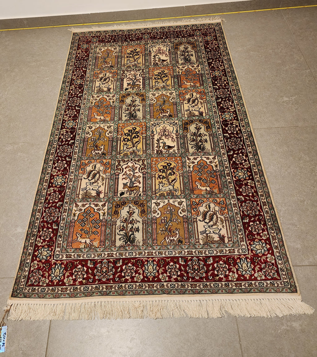 SLC333 SILK BAKHTIARI GARDEN | שטיח משי עבודת יד בחטיאר 100% 96x152 ס"מ