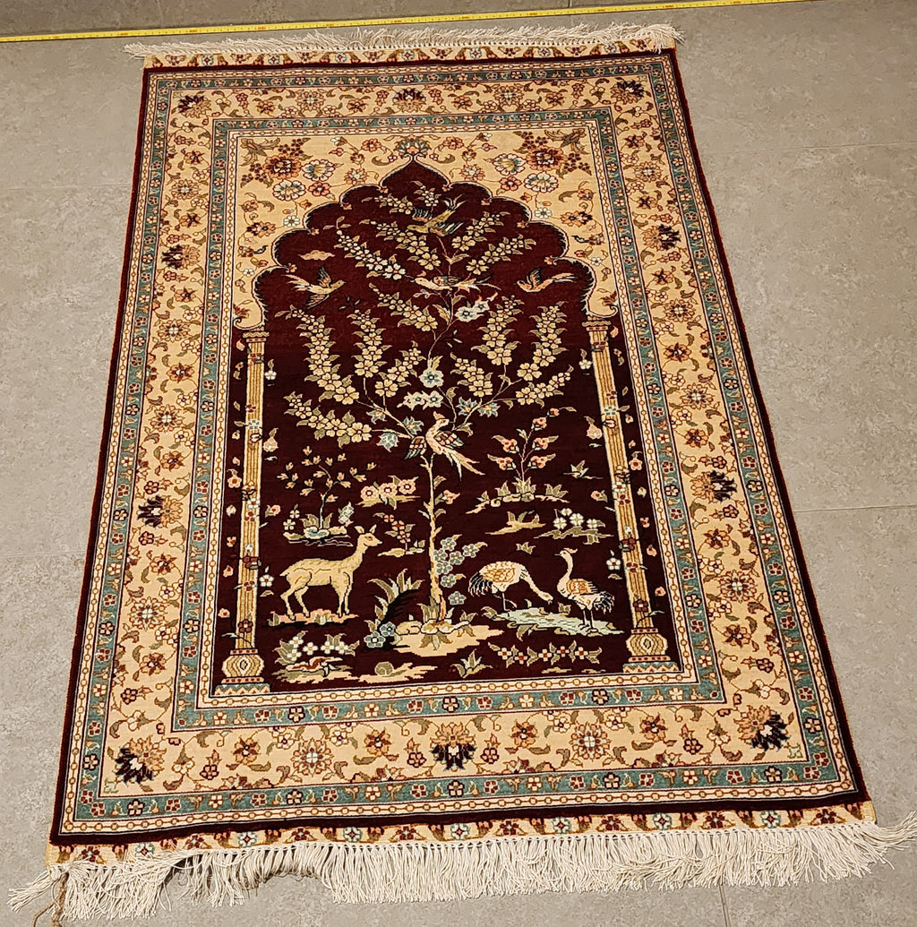 SLC329 SILK QOM Tree of Life | שטיח משי עבודת יד קום עץ החיים 100% 76x118 ס"מ