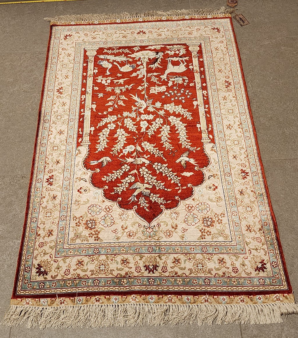 SLC329 SILK QOM Tree of Life | שטיח משי עבודת יד קום עץ החיים 100% 76x118 ס"מ