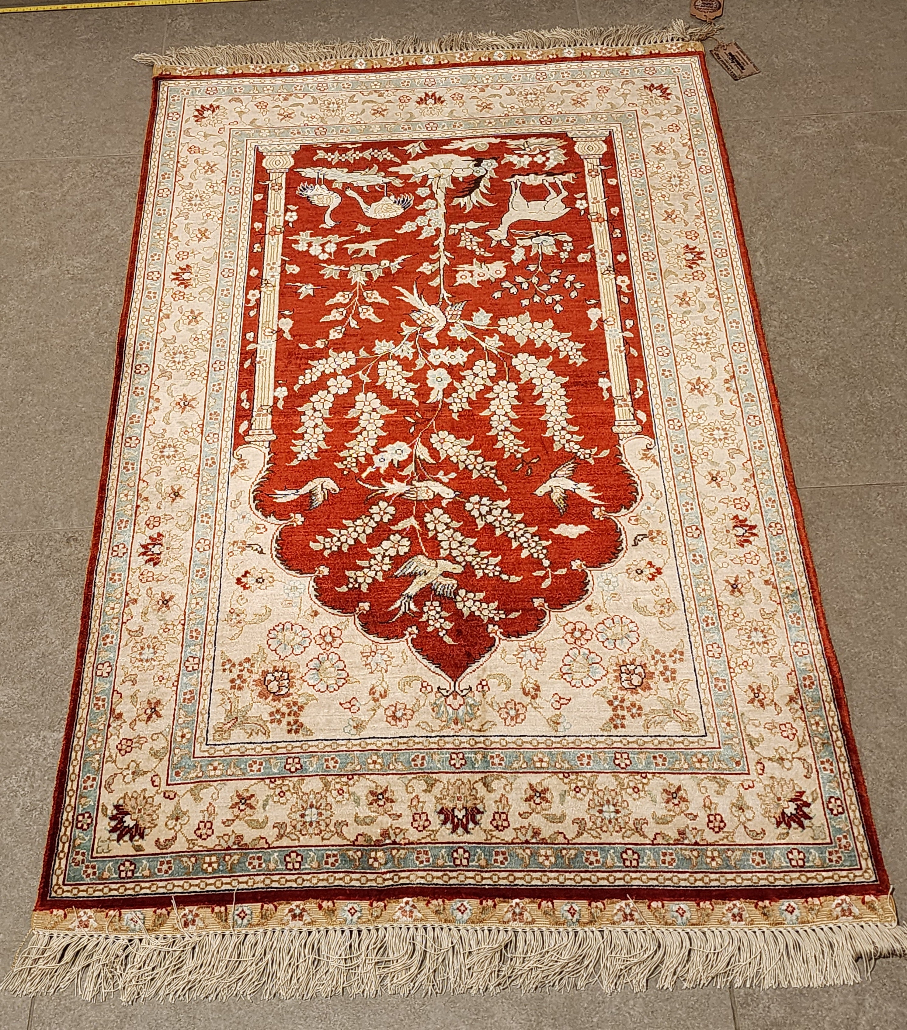 SLC329 SILK QOM Tree of Life | שטיח משי עבודת יד קום עץ החיים 100% 76x118 ס"מ