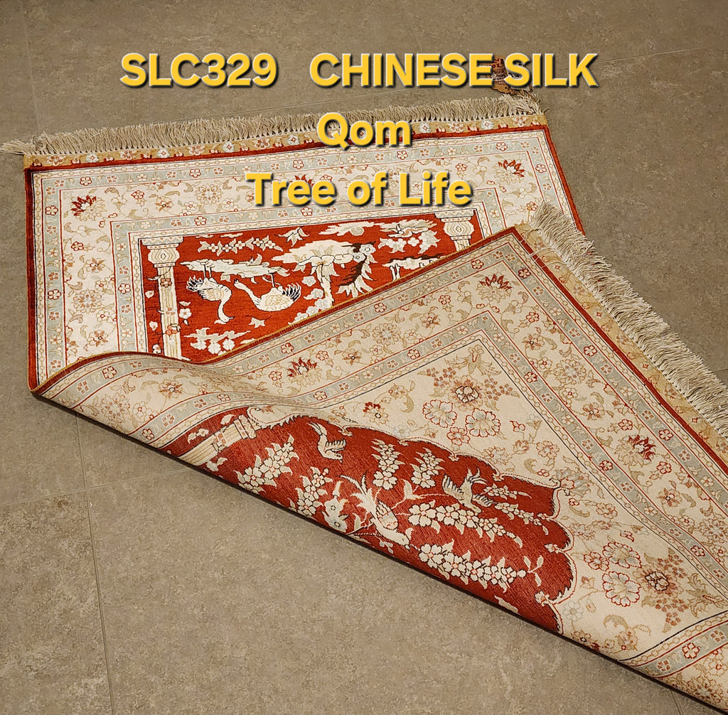 SLC329 SILK QOM Tree of Life | שטיח משי עבודת יד קום עץ החיים 100% 76x118 ס"מ