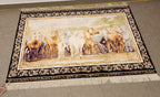 SLC331 SILK Horses Picture | שטיח אומנותי סוסים משי עבודת יד 100% 91x122 ס"מ