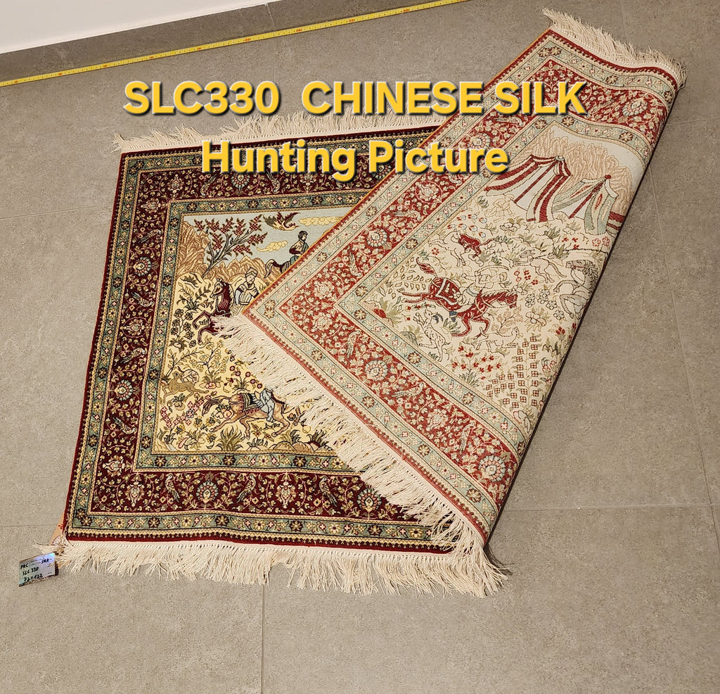 SLC330 SILK Hunting Picture | שטיח אומנותי צייד משי עבודת יד 100% 72x122 ס"מ