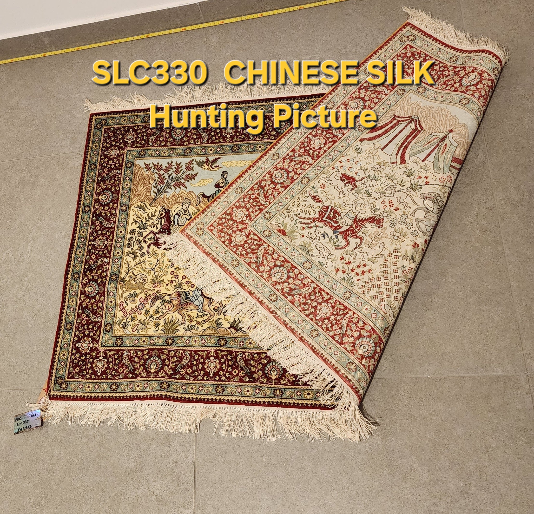 SLC330 SILK Hunting Picture | שטיח אומנותי צייד משי עבודת יד 100% 72x122 ס"מ
