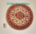 PC104 3D Printed Carpet Cream/Red Round 60cm | שטיח מודפסבסגנון פרסי אוריינטלי תלת ממד עגול קרם/אדום 60 ס"מ