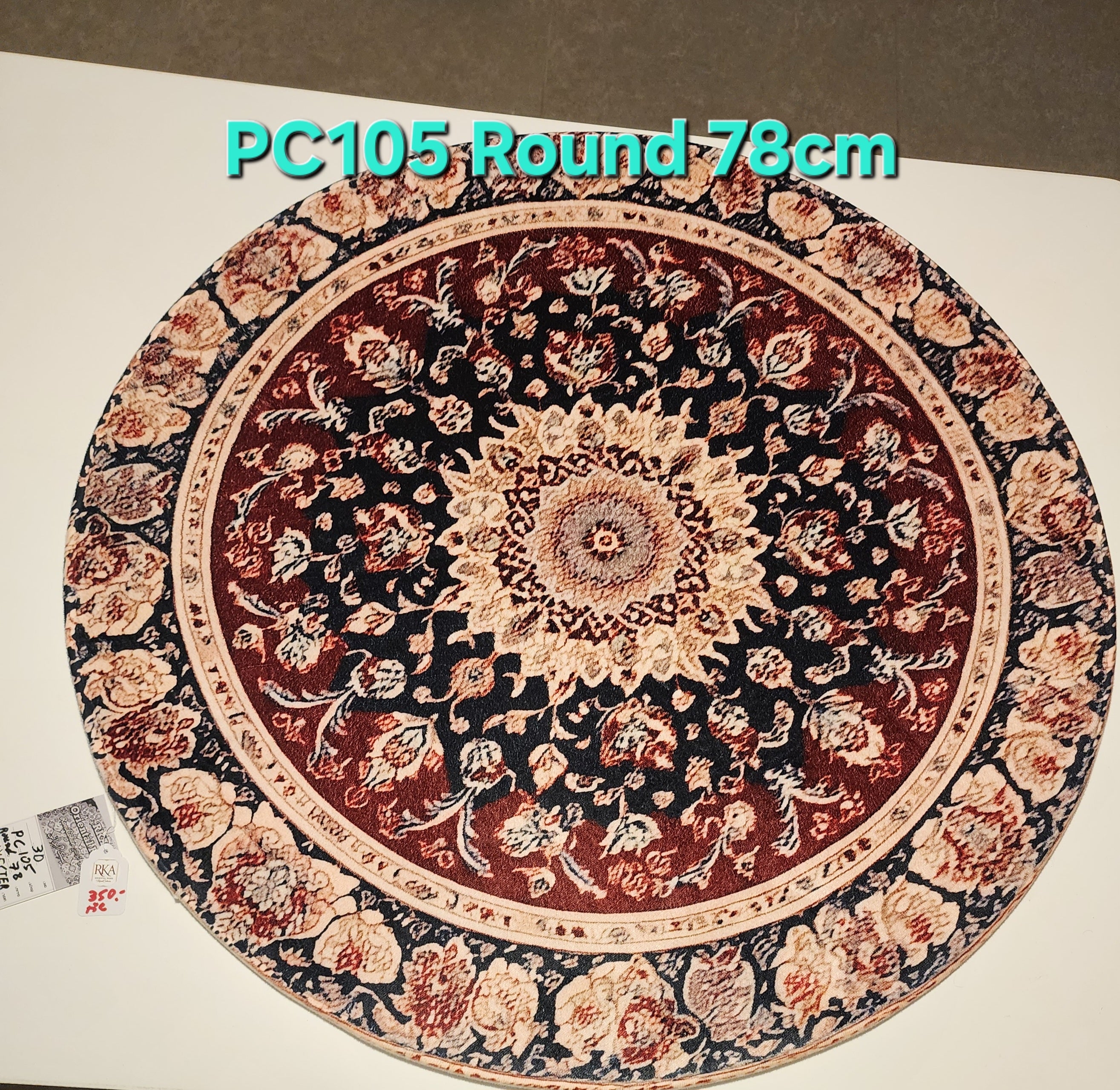 PC105 3D Printed Carpet Blue/Red Round 78cm | שטיח מודפס בסגנון פרסי אוריינטלי 3D עגול כחול/אדום 78 ס"מ