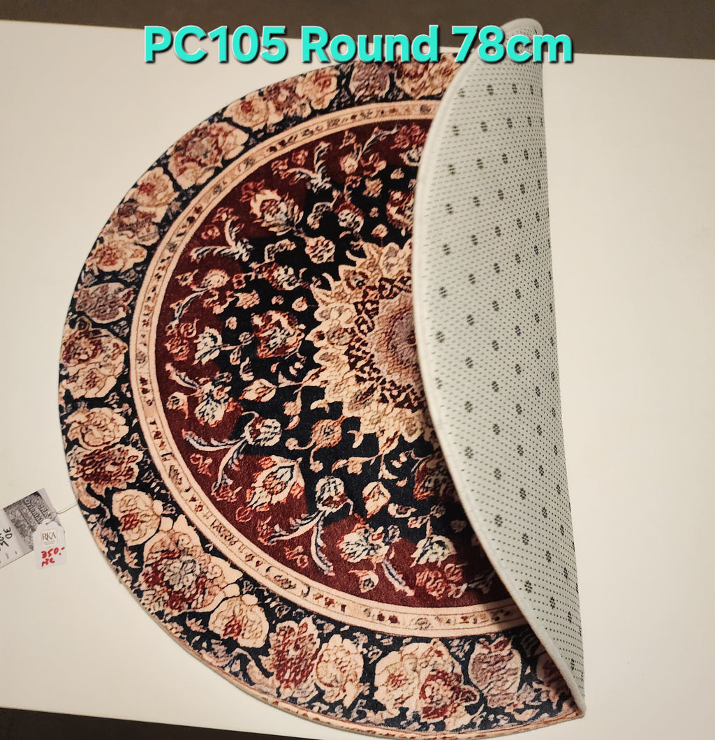 PC105 3D Printed Carpet Blue/Red Round 78cm | שטיח מודפס בסגנון פרסי אוריינטלי 3D עגול כחול/אדום 78 ס"מ