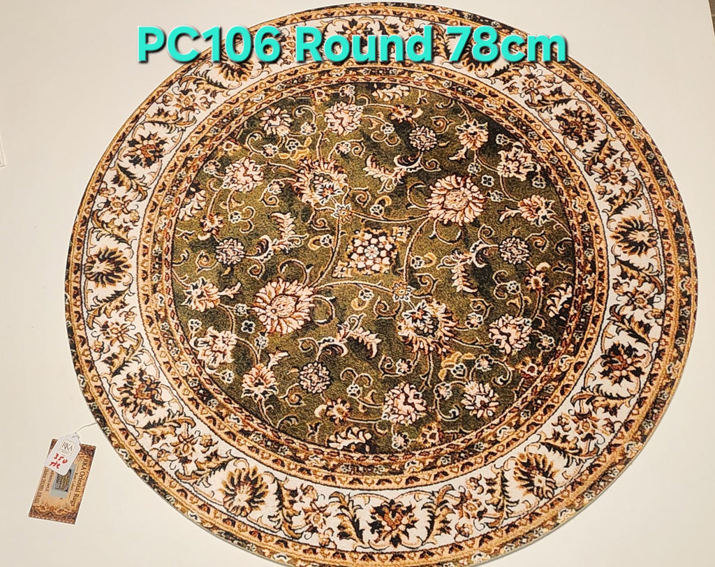 PC106 3D Printed Carpet Green/Cream Round 78cm | שטיח מודפס בסגנון פרסי אוריינטלי 3D עגול ירוק/קרם 78 ס"מ