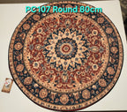 PC107 3D Printed Carpet Brown/Blue Round 80cm | שטיח מודפס בסגנון פרסי אוריינטלי 3D עגול חום/כחול 80 ס"מ