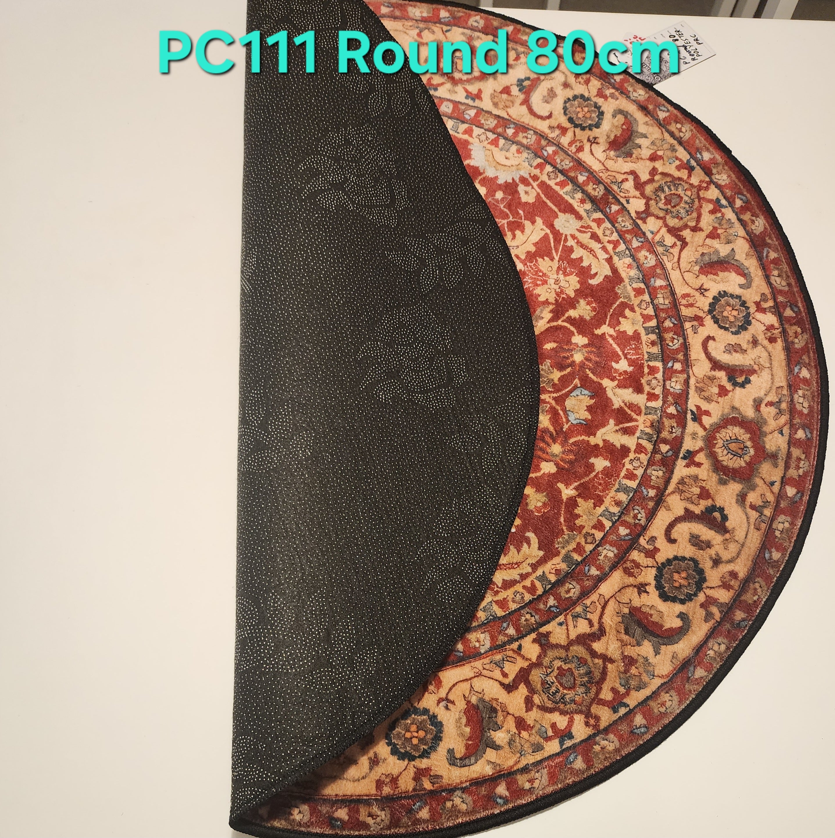 PC111 3D Printed Carpet Red/Brown Round 80cm | שטיח מודפס בסגנון פרסי אוריינטלי 3D עגול אדום/חום 80 ס"מ