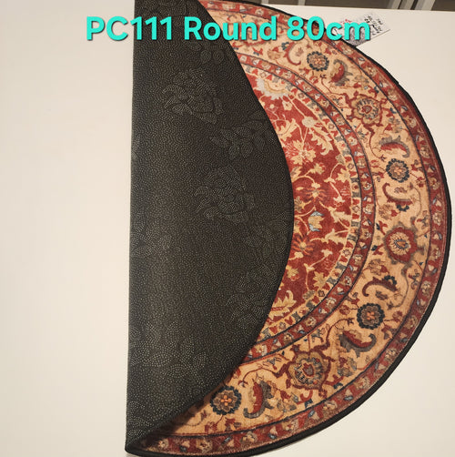 PC111 3D Printed Carpet Red/Brown Round 80cm | שטיח מודפס בסגנון פרסי אוריינטלי 3D עגול אדום/חום 80 ס"מ