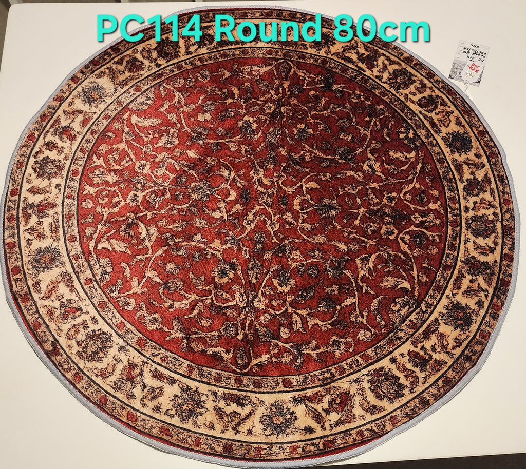 PC114 3D Printed Carpet Red/Brown Round 80cm | שטיח מודפס בסגנון פרסי אוריינטלי 3D עגול אדום חום 80 ס"מ