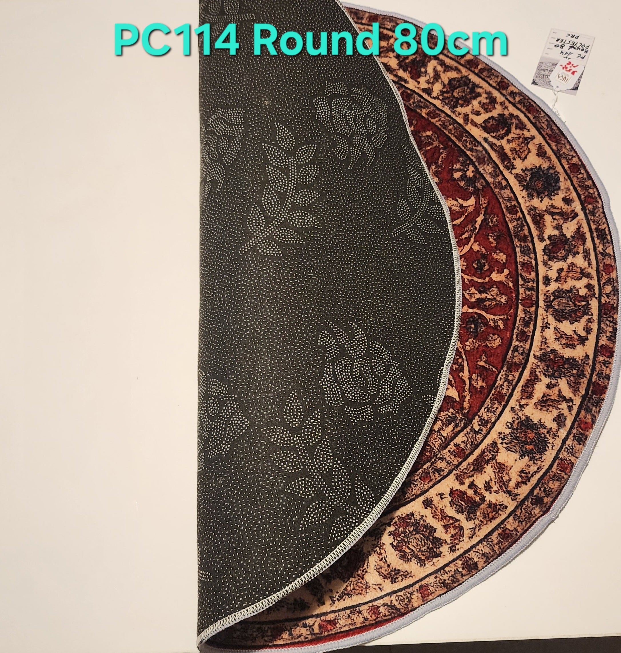 PC114 3D Printed Carpet Red/Brown Round 80cm | שטיח מודפס בסגנון פרסי אוריינטלי 3D עגול אדום חום 80 ס"מ