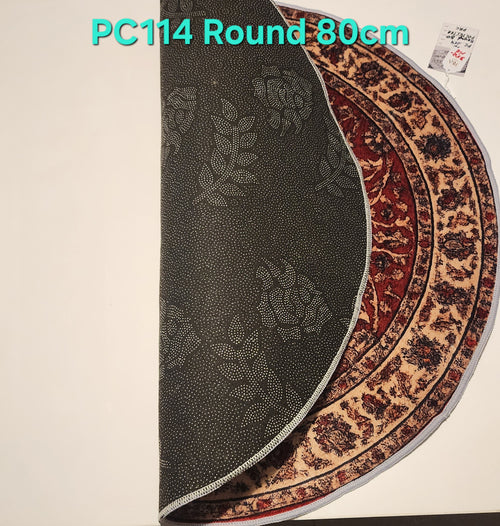 PC114 3D Printed Carpet Red/Brown Round 80cm | שטיח מודפס בסגנון פרסי אוריינטלי 3D עגול אדום חום 80 ס"מ