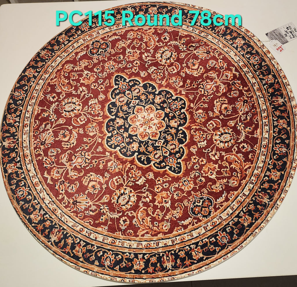 PC115 Printed Carpet Red/Brown Round 78cm | שטיח מודפס בסגנון פרסי אוריינטלי 3D עגול אדום/חום 78 ס"מ