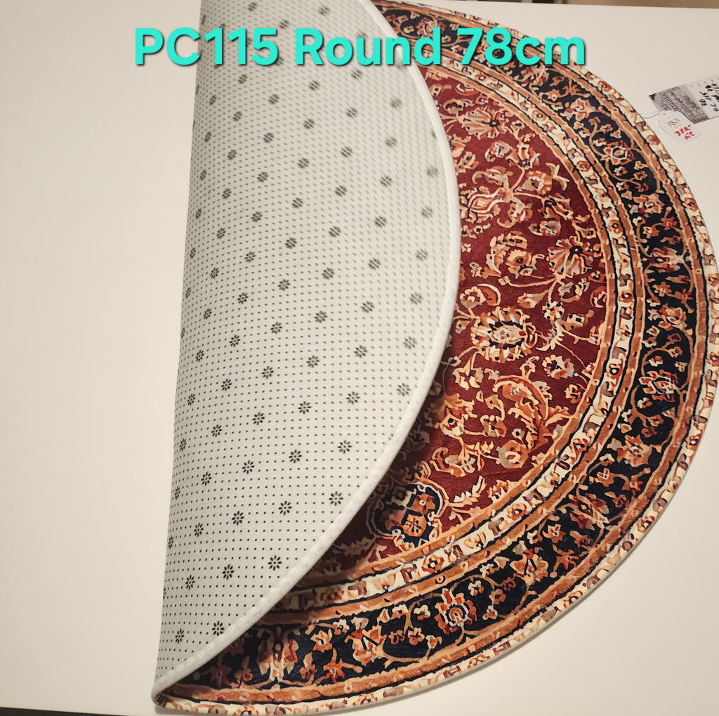 PC115 Printed Carpet Red/Brown Round 78cm | שטיח מודפס בסגנון פרסי אוריינטלי 3D עגול אדום/חום 78 ס"מ