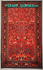 PSX407 Hamedan Persian Style Red | שטיח קיר אומנותי מודפס בסגנון המדהן פרסי 3D פרסי 100X163 ס"מ