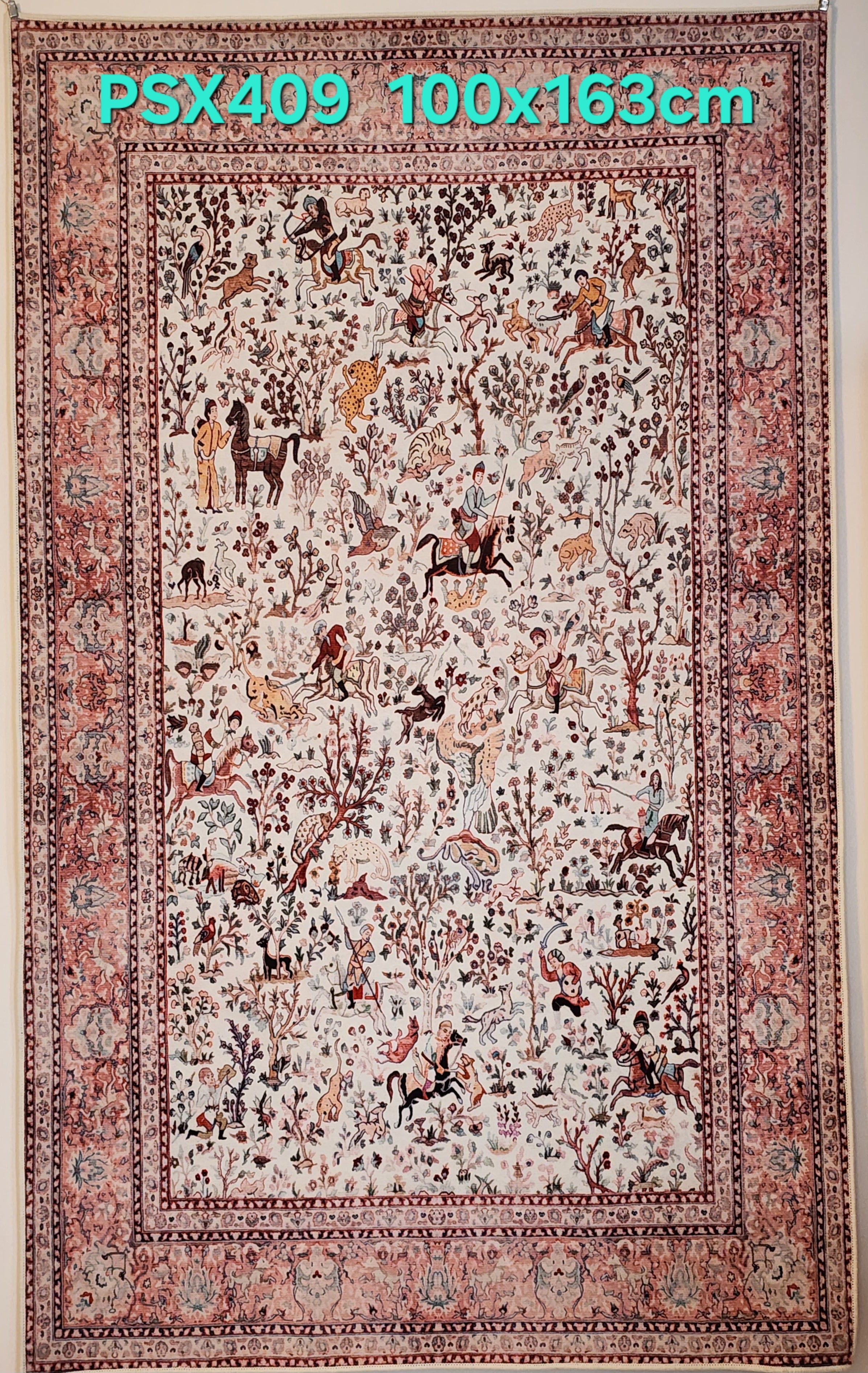 PSX409 Tabriz Persian Style Cream | שטיח קיר אומנותי מודפס בסגנון טבריז פרסי 3D פרסי 100X163 ס"מ