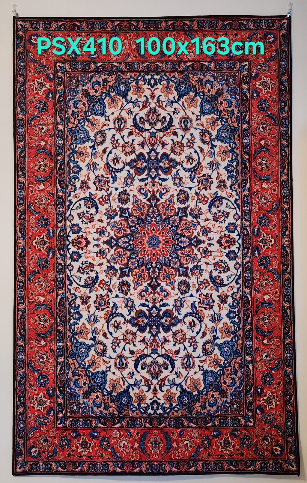 PSX410 Isfahan Persian Style Cream/Red | שטיח קיר אומנותי מודפס בסגנון איספהן פרסי 3D פרסי 100X163 ס"מ