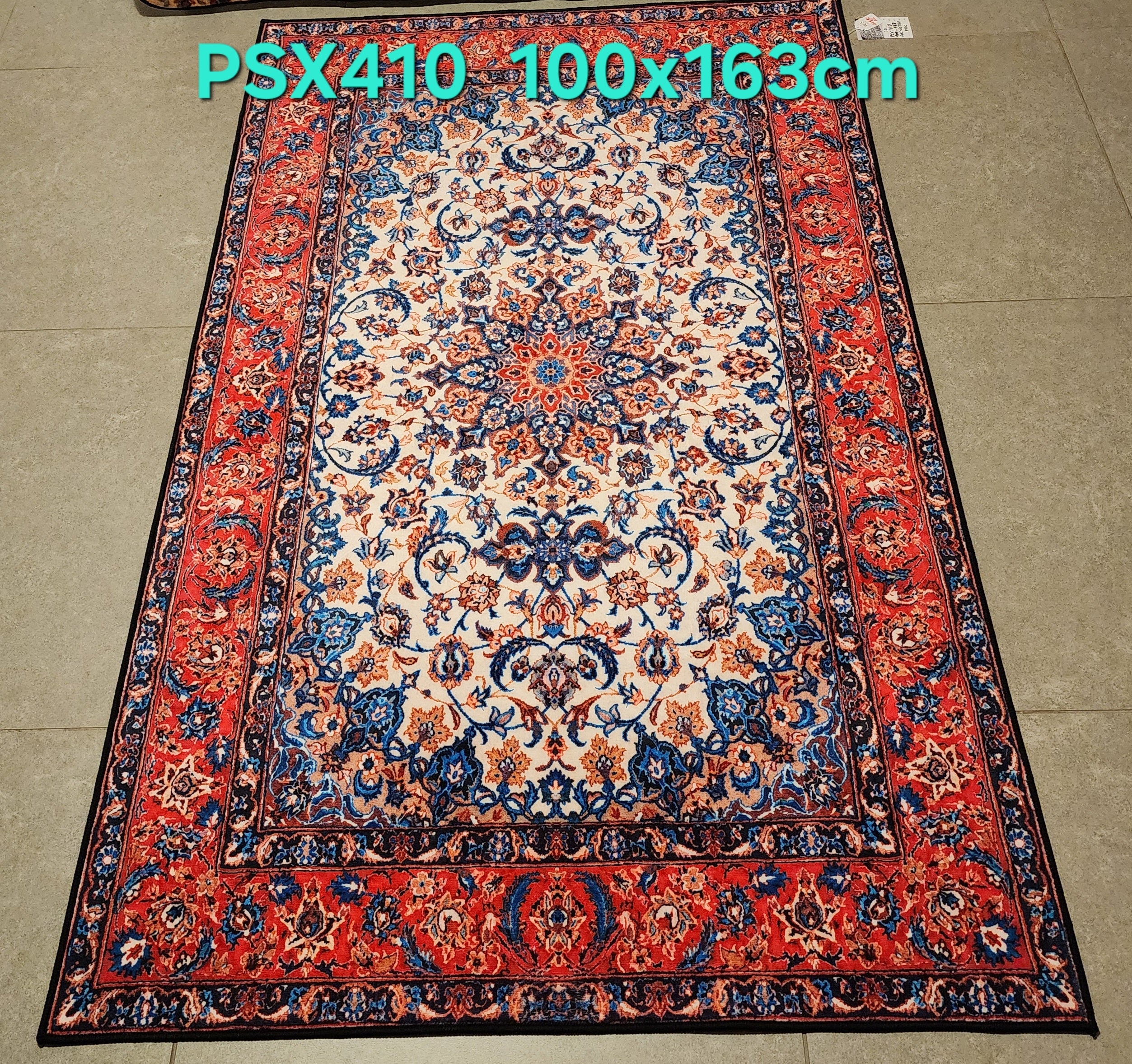 PSX410 Isfahan Persian Style Cream/Red | שטיח קיר אומנותי מודפס בסגנון איספהן פרסי 3D פרסי 100X163 ס"מ