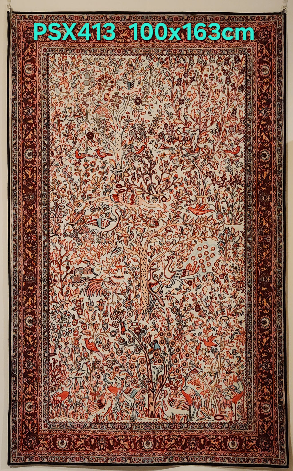 PSX413 Qum Garden Persian Style | שטיח קיר אומנותי מודפס בסגנון קום פרסי 3D פרסי 100X163 ס"מ