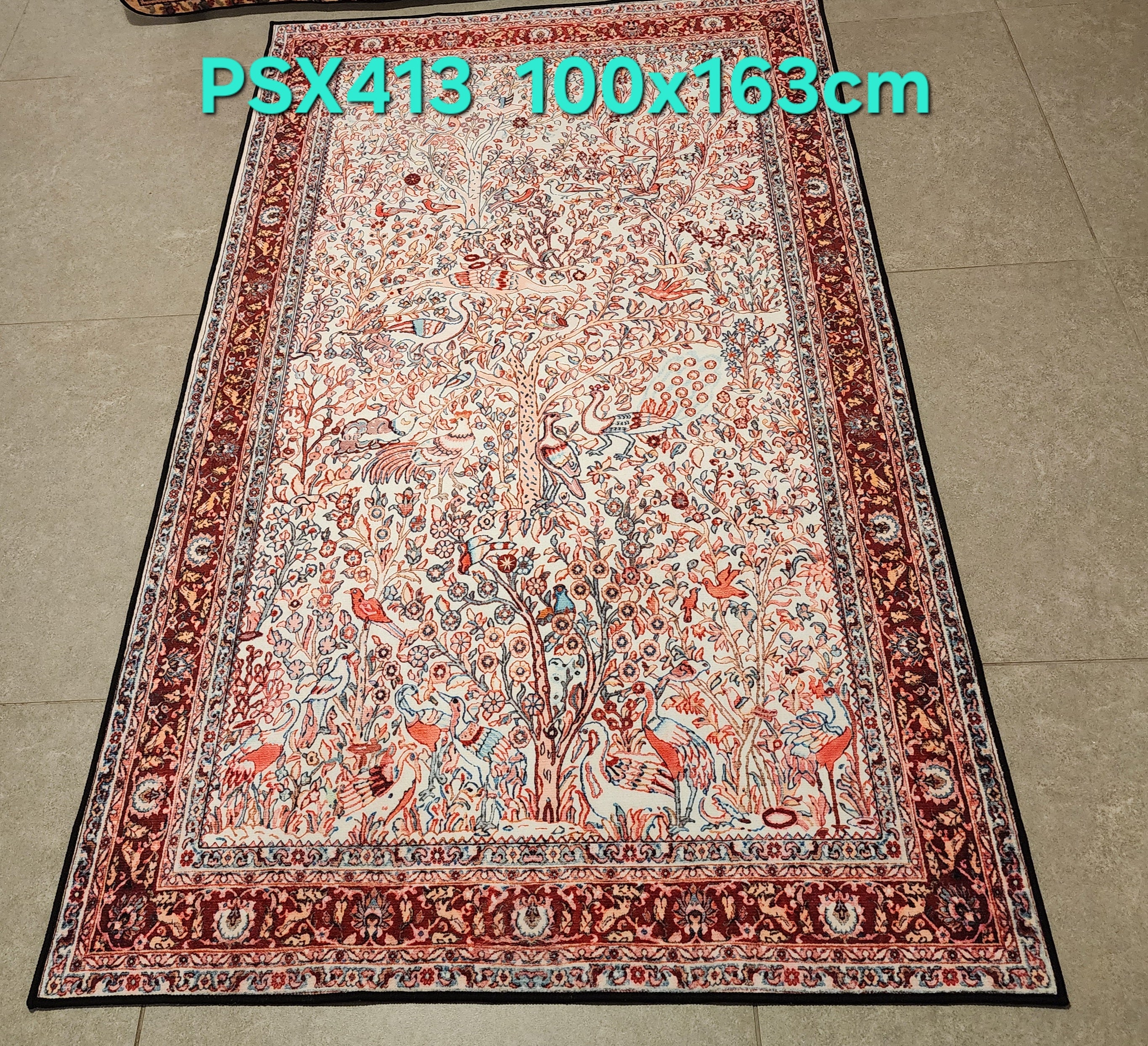 PSX413 Qum Garden Persian Style | שטיח קיר אומנותי מודפס בסגנון קום פרסי 3D פרסי 100X163 ס"מ