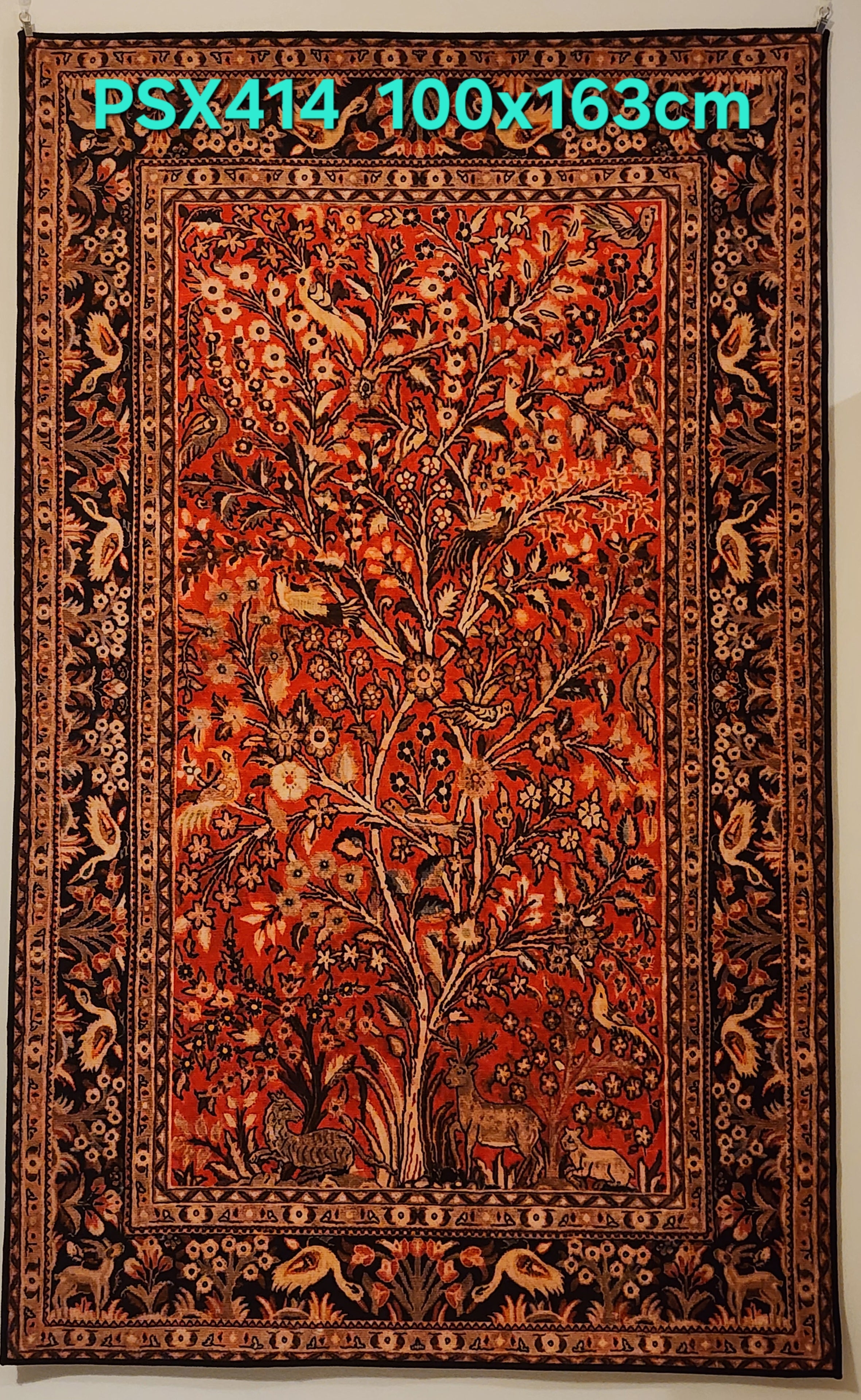PSX414 Qum Tree of Life Persian Style | שטיח קיר אומנותי מודפס בסגנון קום פרסי 3D פרסי 100X163 ס"מ