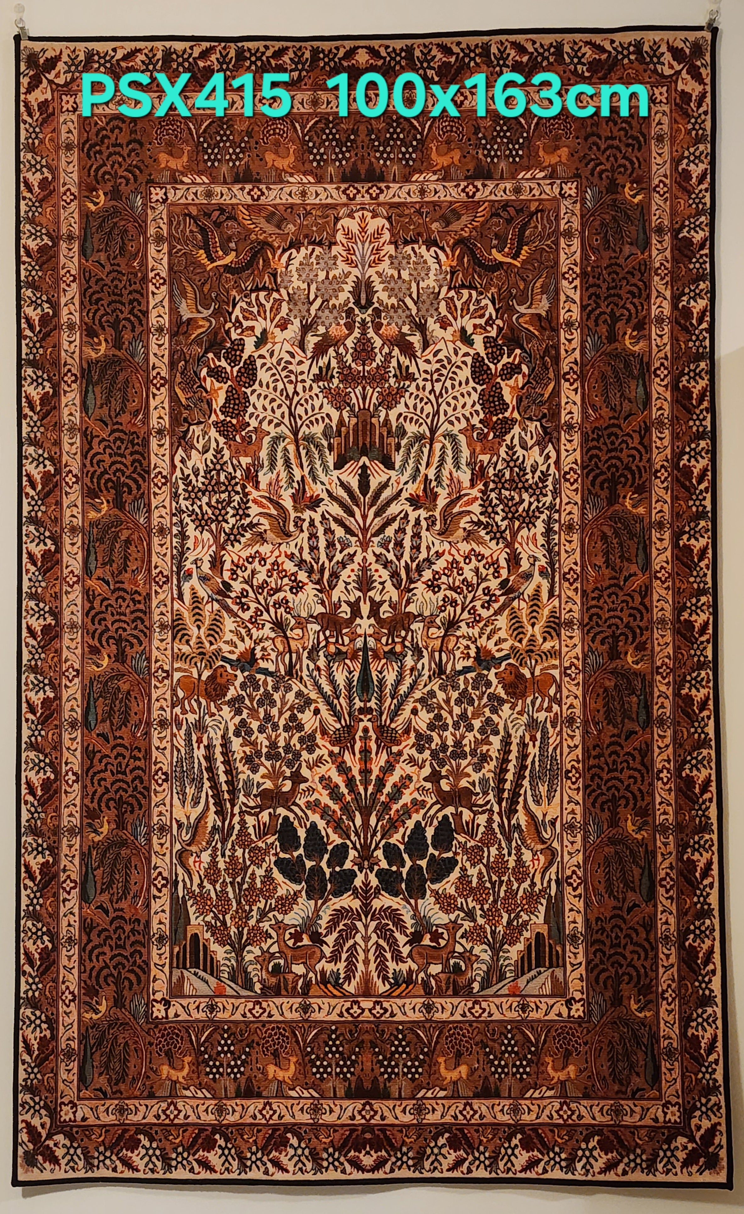 PSX415 Isfahan Tree of Life Persian Style | שטיח קיר אומנותי מודפס בסגנון איספהן פרסי עץ החיים 3D פרסי 100X163 ס"מ