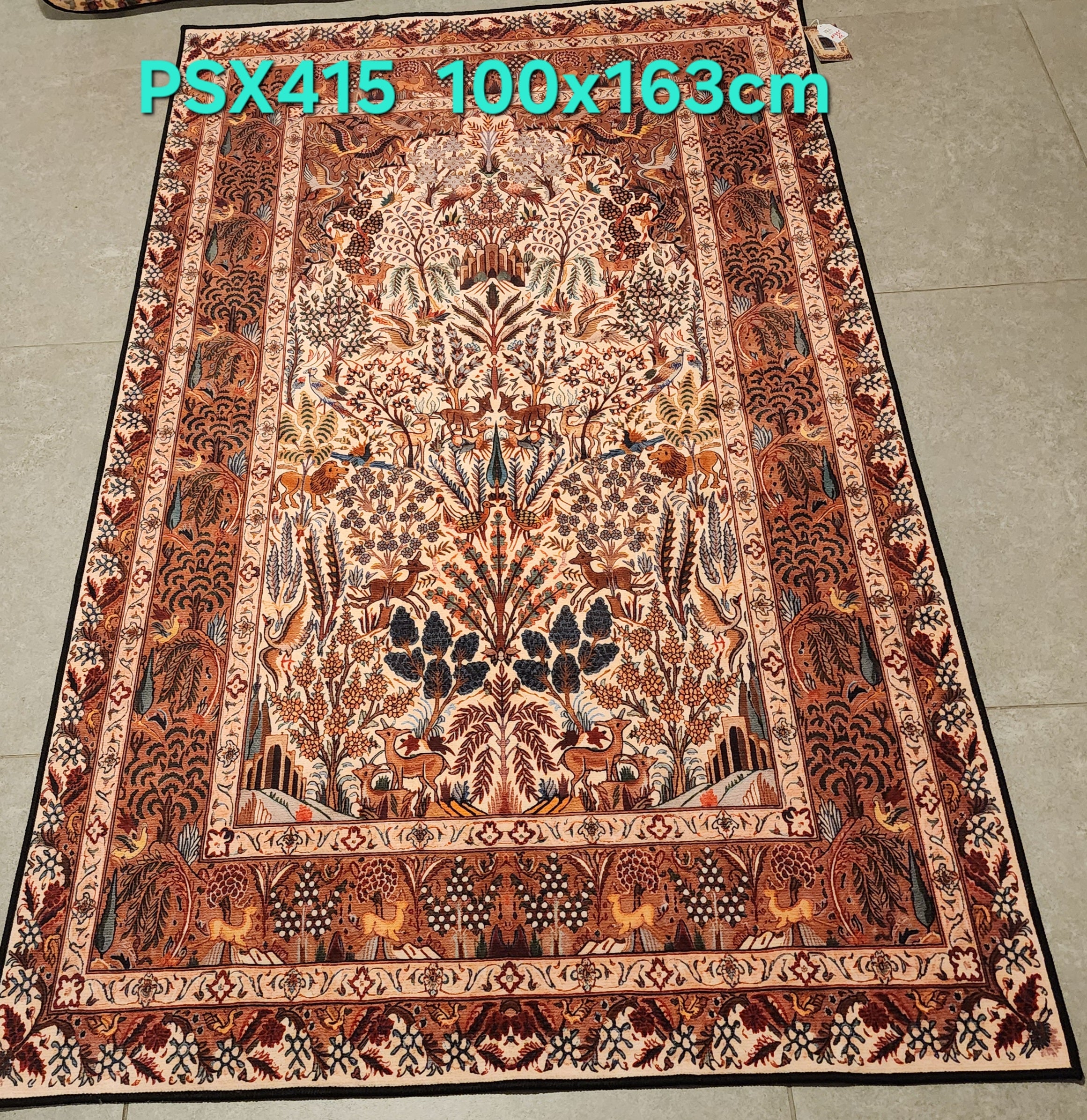 PSX415 Isfahan Tree of Life Persian Style | שטיח קיר אומנותי מודפס בסגנון איספהן פרסי עץ החיים 3D פרסי 100X163 ס"מ