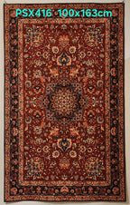 PSX416 Isfahan Persian Style Red | שטיח קיר אומנותי מודפס בסגנון איספהן פרסי 3 D פרסי 100X163 ס"מ