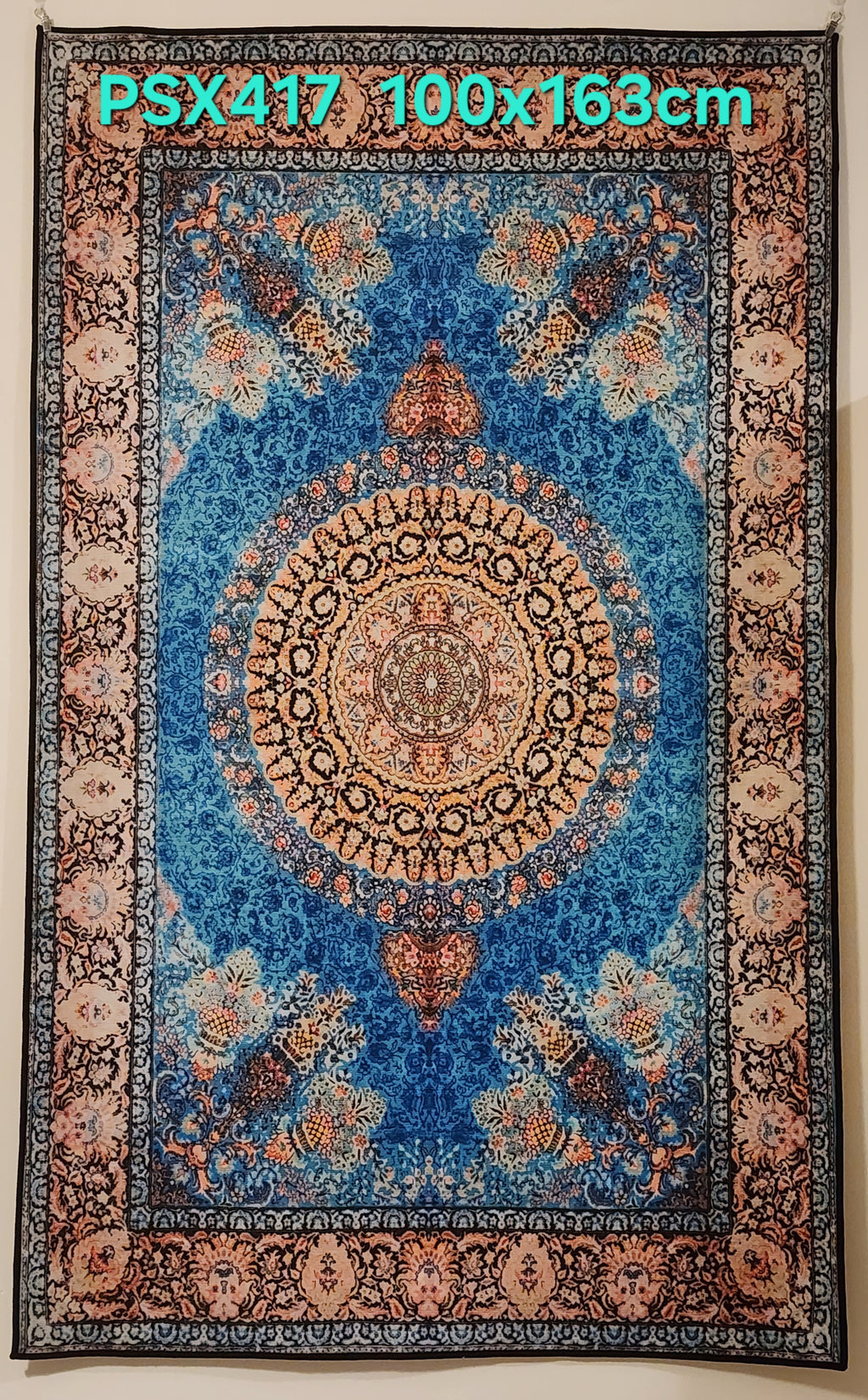 PSX417 Qum Persian Style Turquoise | שטיח קיר אומנותי מודפס סגנון קום פרסי 3D פרסי 100X163 ס"מ