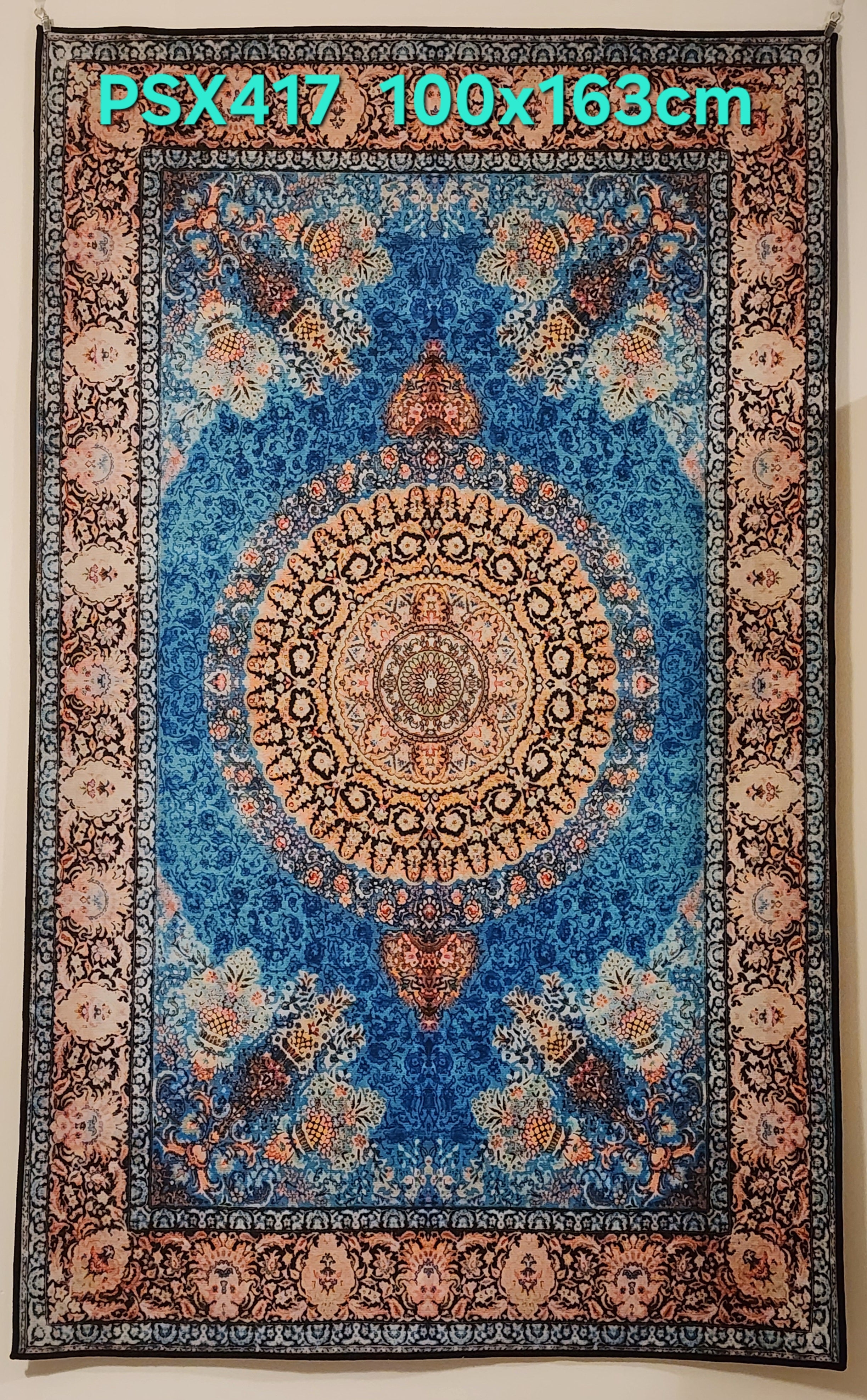 PSX417 Qum Persian Style Turquoise | שטיח קיר אומנותי מודפס סגנון קום פרסי 3D פרסי 100X163 ס"מ