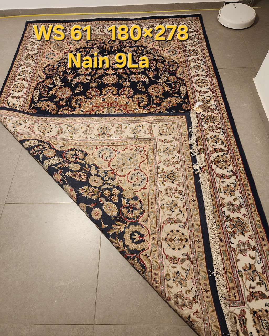 שטיח נעין נהולה 9 לה עבודת יד WS 61 Nain 9 La Premium.    גודל 180×278.