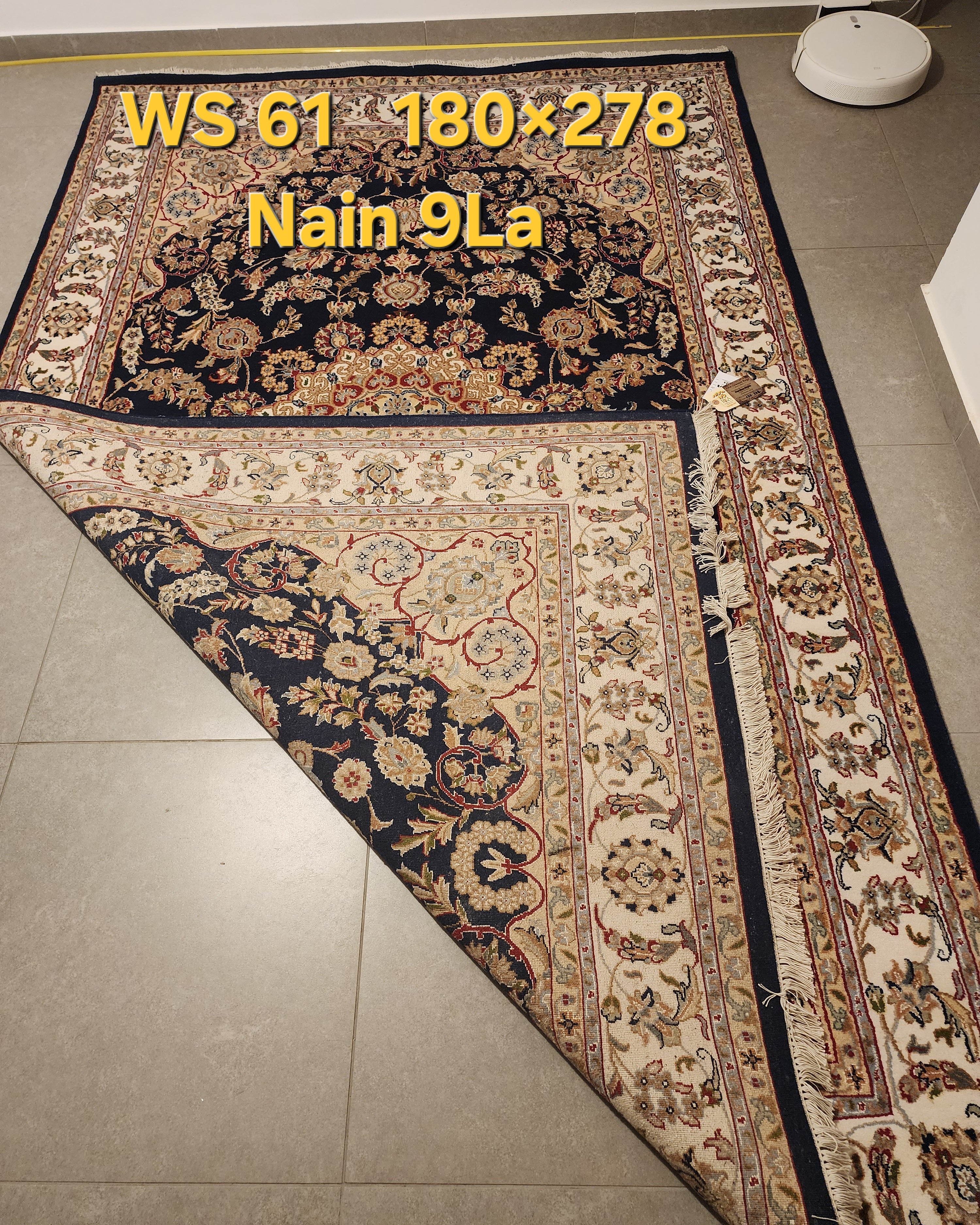 שטיח נעין נהולה 9 לה עבודת יד WS 61 Nain 9 La Premium.    גודל 180×278.