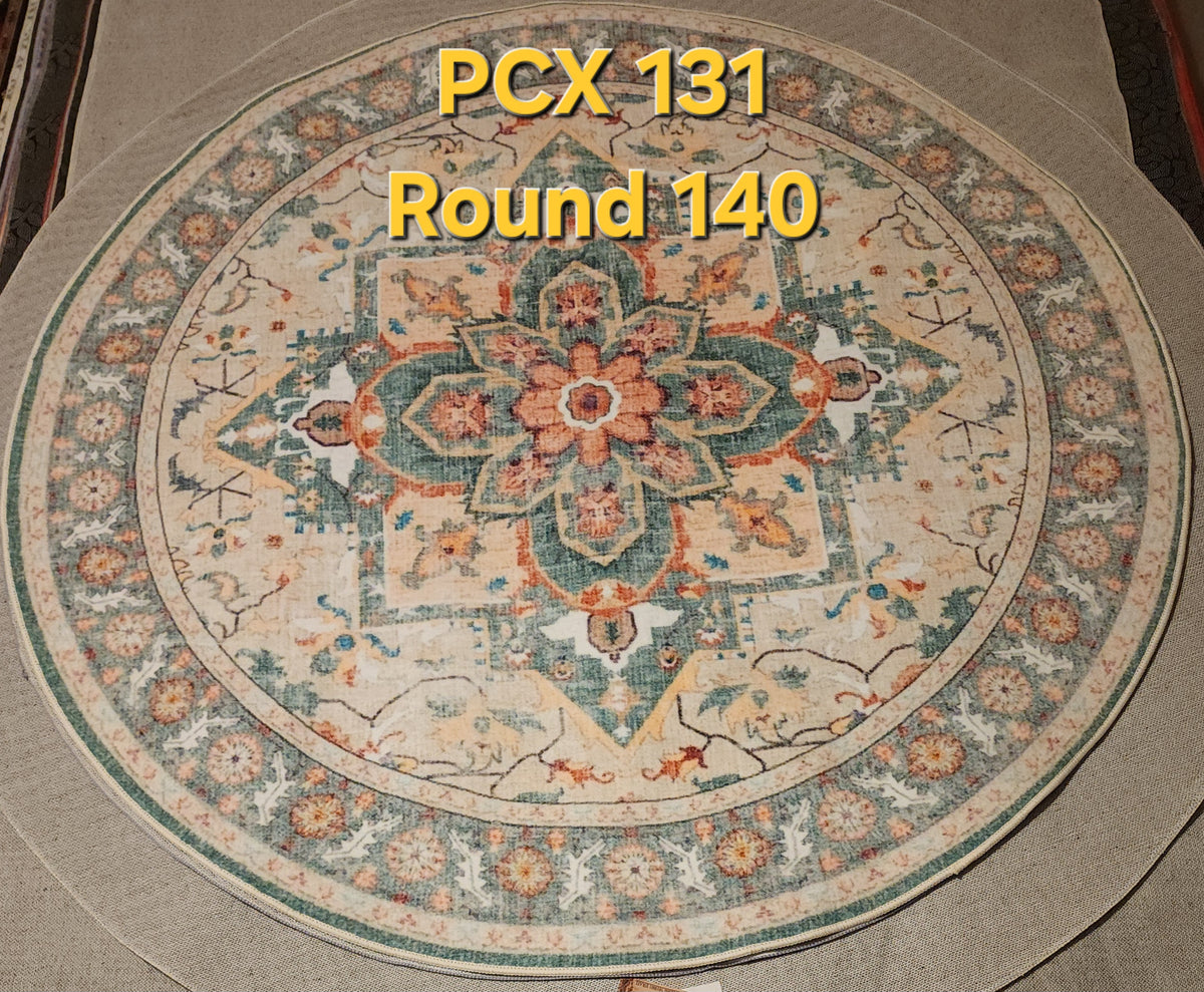 PCX 131 Printed Carpet Green Medallion Round 140cm | שטיח מודפס מדליון ירוק עגול 140 ס"מ