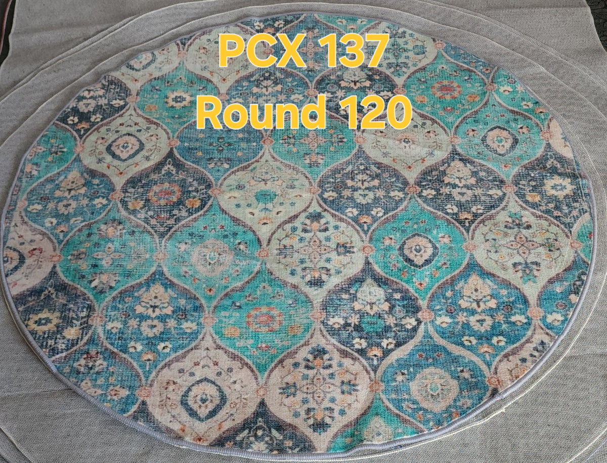 PCX 137 Printed Carpet Greenish Colorful Round 120cm | שטיח מודפס ירקרק צבעוני עגול 120 ס"מ