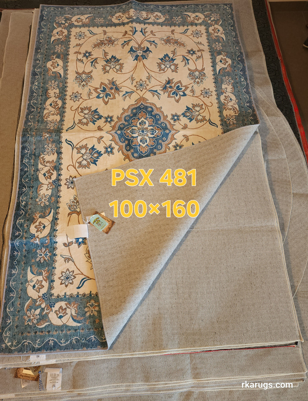 PSX 481 Printed Carpet Cream Turquoise Persian 100X160 | שטיח מודפס דוגמא פרסית קרם תכלת 100X160
